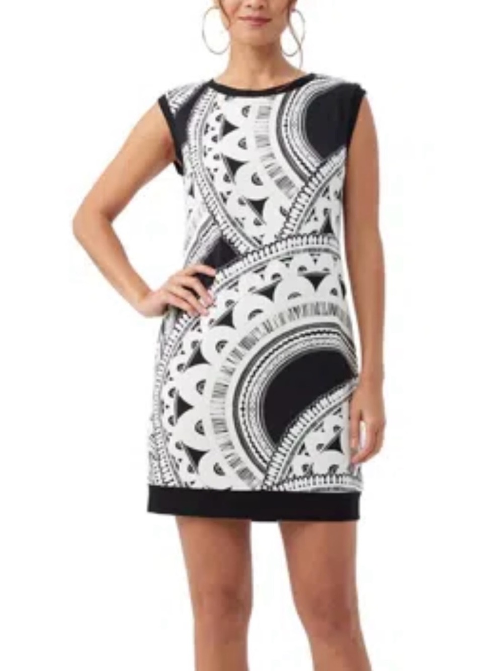 Trina Turk NEW Zinnea Sleeveless Sheath Dress Black White Pattern Womens Large
